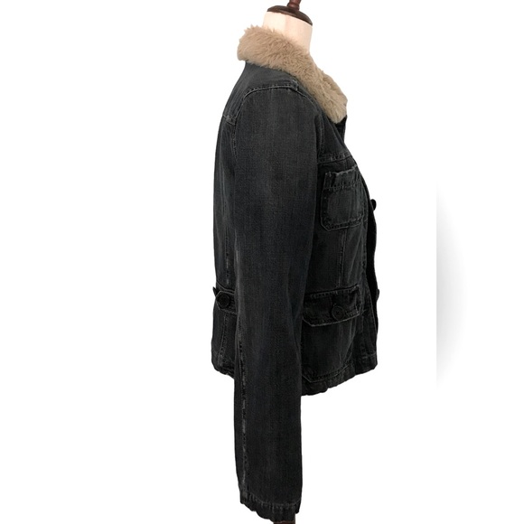 Abercrombie & Fitch Jean Jacket Faux Fur Collar Medium Lined Button Down Pockets - Picture 7 of 11